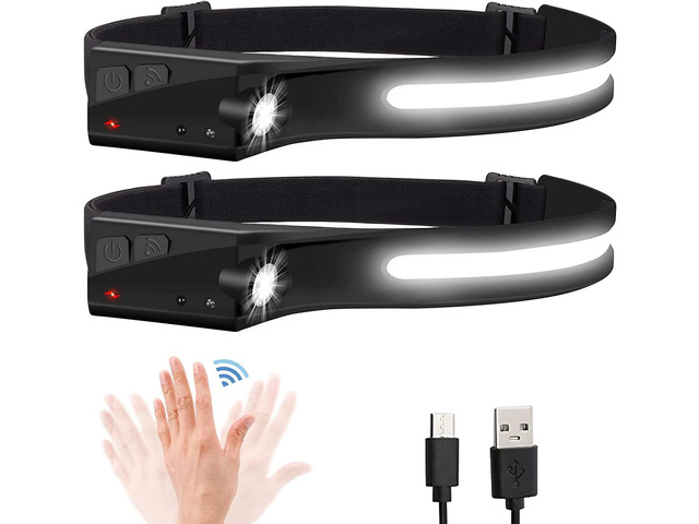 EGUKU Rechargeable Headlamp 2Pack, 1200 Lumens LED Headlamp Flashlight with 230° Wide Beam, COB Head Lamp with Spot Light, 8 Clips, 5 Modes Hard...