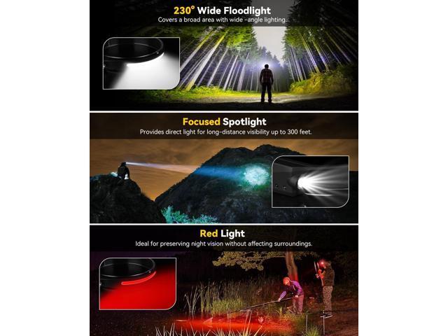Headlamps Rechargeable with Red Light 2 Pack, 230° Wide Beam Running LED Head Lamp for Adults, Headlights for Head with Motion Sensor, Hard Hat...