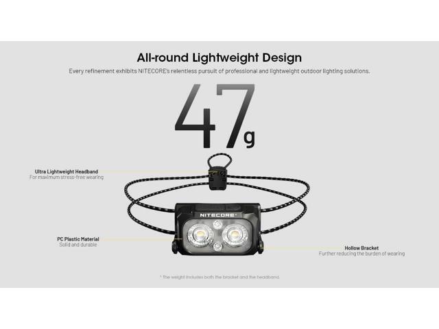 Nitecore NU25 MCT UL 400 Lumens Ultra Lightweight Headlamp, USB-C Rechargeable Sticker for Back Packing, Camping and Running