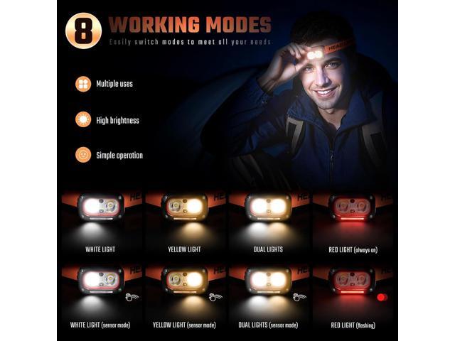DARKBEAM LED Headlamp High Lumens USB Rechargeable Dual Light Headlight for Hardhat with Motion Sensor, Red Warning Light Up/Down Adjustable,...