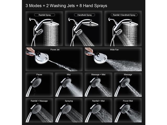High Pressure Rain Shower Head: Upgrade Shower Heads with Handheld Spray Combo with Fixed Showerhead and 10 Sprays Handheld Shower Head, Detachable...