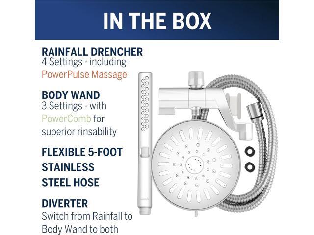 Waterpik High Pressure Handheld Wand and Rain Shower Head Combo with 8-Foot Long Metal Hose, BodyWand Spa System with 7 Spray Modes for Hair and...