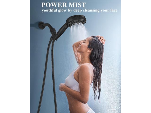 High Pressure Shower head with Handheld 7 Modes, Built-in Power Wash to Clear Tub. Tile & Pets, 5 High Flow Hand Held Hydro Rain Showerhead with...