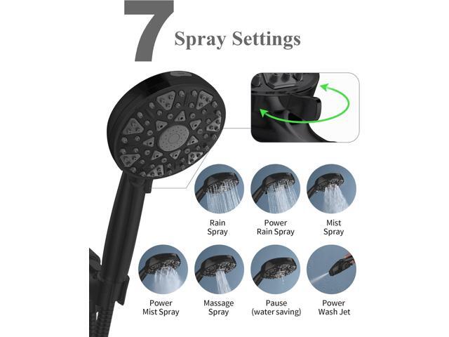 High Pressure Shower head with Handheld 7 Modes, Built-in Power Wash to Clear Tub. Tile & Pets, 5 High Flow Hand Held Hydro Rain Showerhead with...