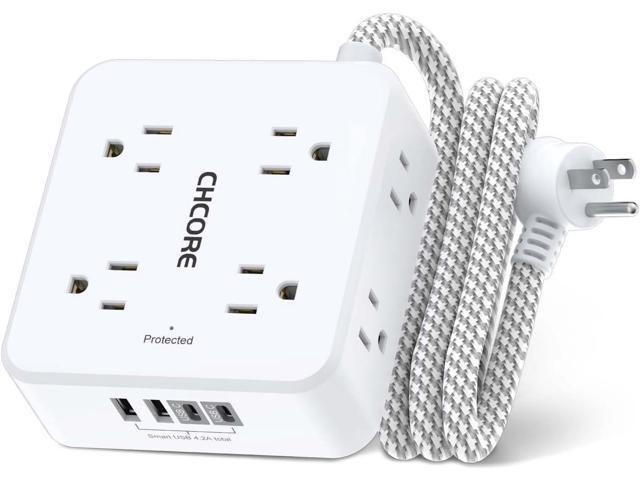 Surge Protector Power Strip - CHCORE 5Ft Braided Extension Cord with 8 Outlets with 4 USB (2 USB C) Charging Ports, Flat Plug Multi Plug Outlet...