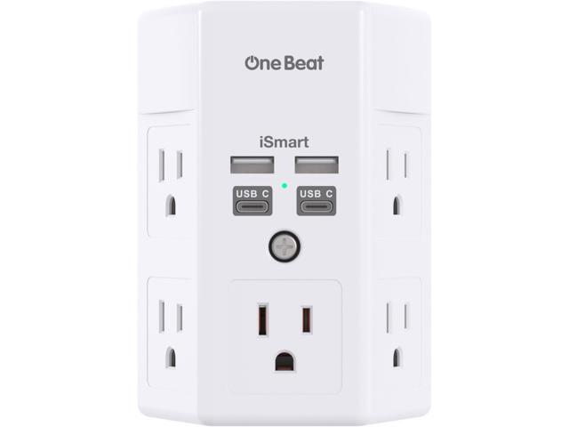 One Beat 1680J 3 Side Power Strip Multi Plug Expander, Surge Protector, 5 Outlets Extender, 4 USB Ports (USB C), Wall Mount Charger, Outlet...