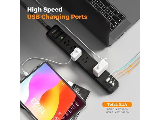 2 Pack Power Strip Surge Protector - 5 Widely Spaced Outlets 3 USB Charging Ports, 1875W/15A 6Ft Braided Extension Cord, Flat Plug Overload...