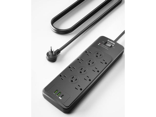 PLUGTUL Surge Protector Power Strip 5FT(4080J), Black Surge Protector with 12 Outlets - Spacious Design for Large Plugs, Flat Plug, 20W USB C...