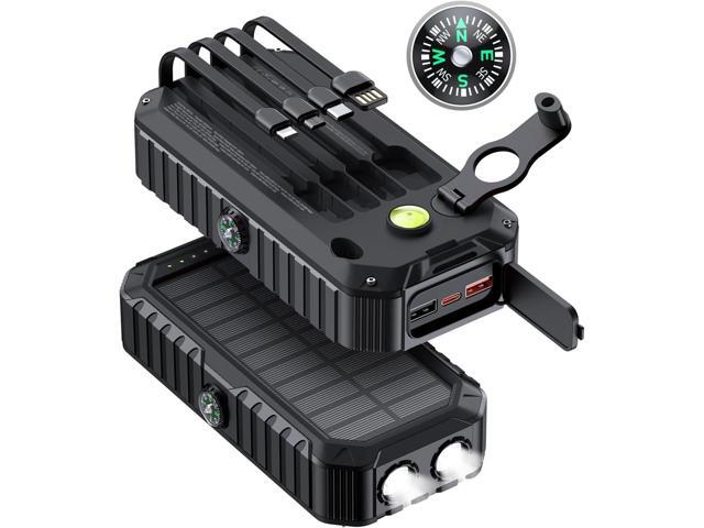QiSa Solar Charger Power Bank 40000mAh Built in 4 Cables and Hand Crank, Portable Charger 22.5W Fast Charger 6 Outputs & 4 Inputs External Battery...