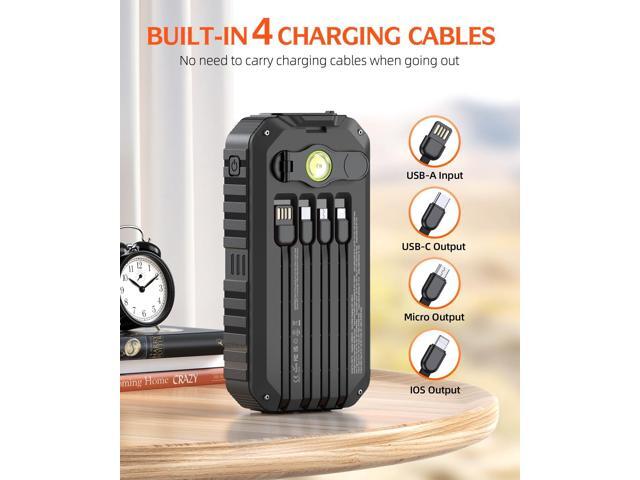 QiSa Solar Charger Power Bank 40000mAh Built in 4 Cables and Hand Crank, Portable Charger 22.5W Fast Charger 6 Outputs & 4 Inputs External Battery...