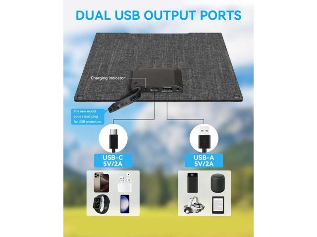 Ecosonique 15W Small Solar Charger Panels with USB C USB A Fast Charging Foldable Emergency Power Panels for Camping Backpacking Compatible with...