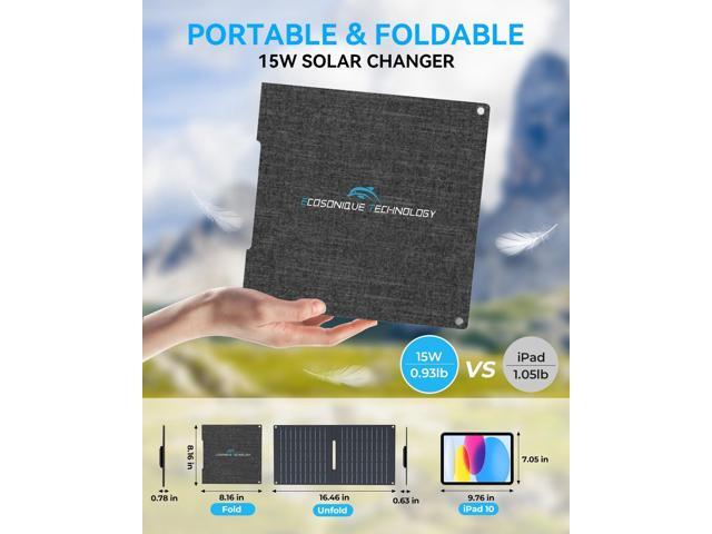 Ecosonique 15W Small Solar Charger Panels with USB C USB A Fast Charging Foldable Emergency Power Panels for Camping Backpacking Compatible with...