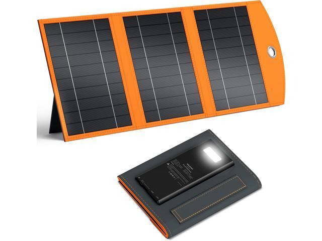 10000mah Solar Charger Power Bank, 30W Foldable Portable Solar Panel, Fast Charging with 1 Type-C & 2 USB-A Ports, Ipx5 Waterproof, for Phone,...