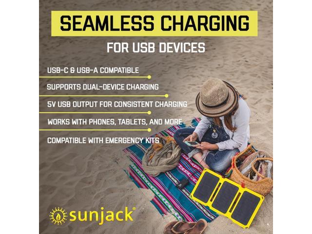 SunJack 25 Watt Foldable IP67 Waterproof ETFE Monocrystalline Solar Panel + 2X 10000mAh Power Banks with USB-A and USB-C for Cell Phones, Tablets...