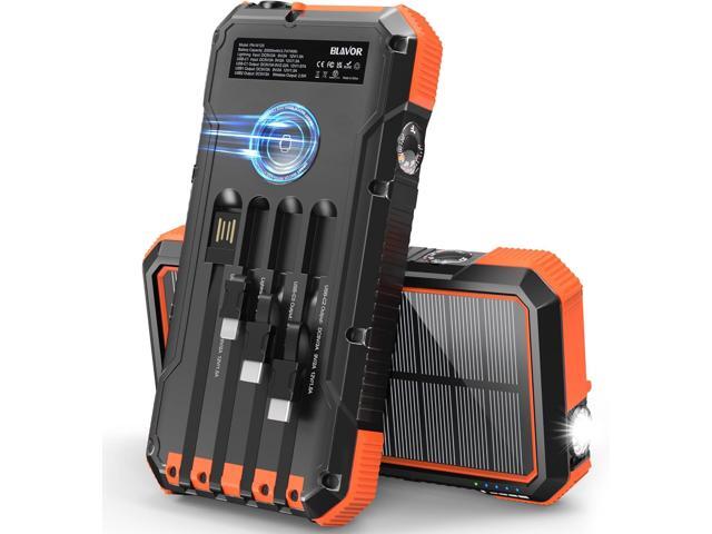 BLAVOR Solar Power Bank 20000mAh Built-in 4 Cables, 20W Fast Charging Portable Charger with USB C in/Output, Flashlight, Battery Pack for iPhone...