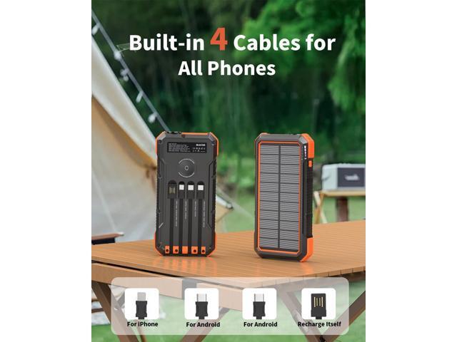 BLAVOR Solar Power Bank 20000mAh Built-in 4 Cables, 20W Fast Charging Portable Charger with USB C in/Output, Flashlight, Battery Pack for iPhone...