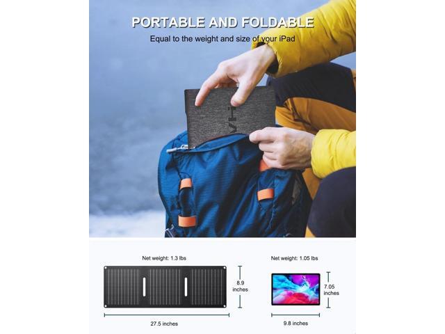 21W Portable Solar Panel, Foldable Solar Panel Charger(5V/3A), IP67 Waterproof for Camping, Hiking, Backpacking, Ultra-Fast Solar Phone Charger...