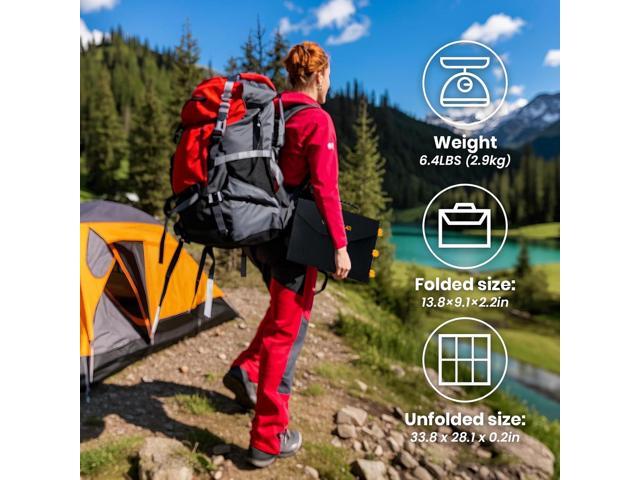 60W Portable Solar Panel for Power Station, 24% High Efficiency Foldable Solar Charger with QC3.0 USB-A PD3.0 DC Output, IP67 Waterproof Solar...