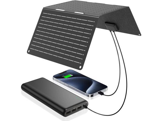 Ecosonique 30W Portable Solar Charger Foldable Solar Panels with USB C USB A ETFE Waterproof for Camping Backpacking Compatible with Cell Phone,...