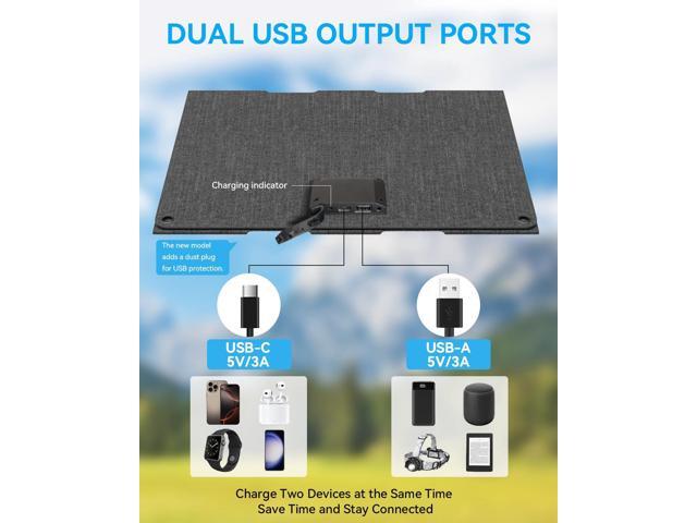 Ecosonique 30W Portable Solar Charger Foldable Solar Panels with USB C USB A Fast Charging Waterproof for Camping Backpacking Compatible with Cell...