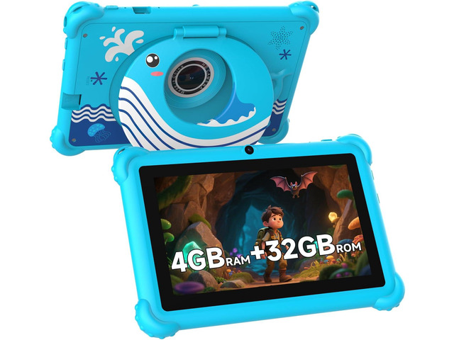 7-inch Kids Tablet for Toddlers, Android 12, 4GB RAM, 32GB ROM, WiFi, Bluetooth, Safe Eye Protection IPS Screen, Parental Controls, Dual Camera,...