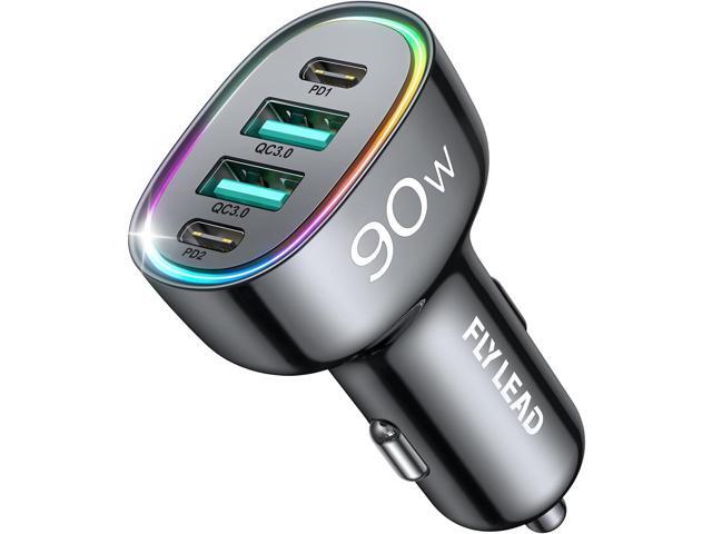 Car Charger USB C 90W 4-Port Car Phone Charger Compatible with iPhone 17/16/15/14/13/12 Pro Max Plus [A Must for Family Travel] Super Fast Charging...