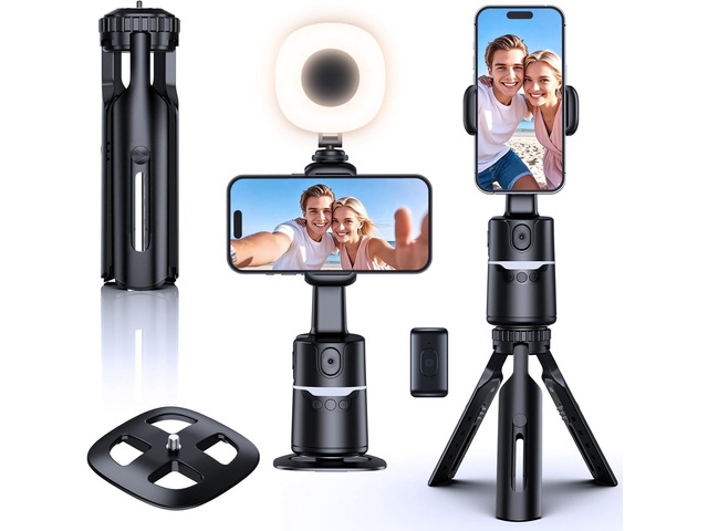 UBeesize Auto Face Tracking Tripod with Adjustable Desk Tripod, 360° Rotating vlogging kit for iPhone with Remote & Gesture Control, Rechargeable...