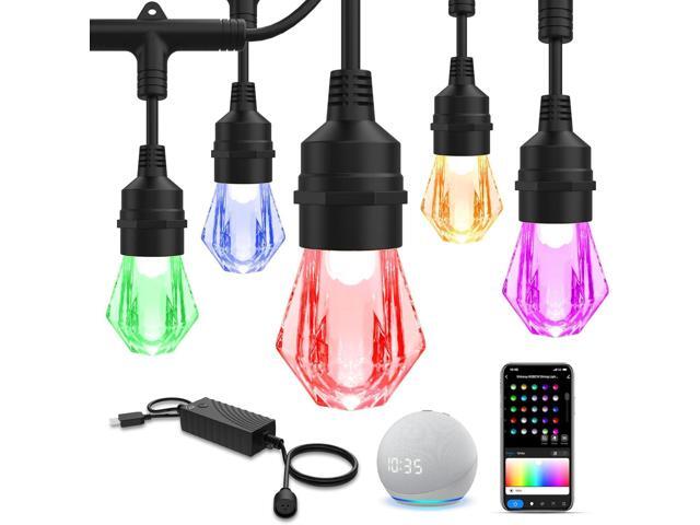 XMCOSY+ Smart Outdoor String Lights - 64ft RGBCWIC Patio Lights with 24 Color Changing Bulbs, LED String Light for Outside Backyard Bistro Party,.