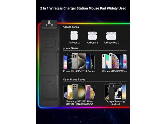 XXL Mouse Pad with Phone Holder - Black, RGB Desk Mat with 15W Fast Charging, LED Gaming Mousepad with 11 Light Colors, Waterproof Non-Slip Pad for...