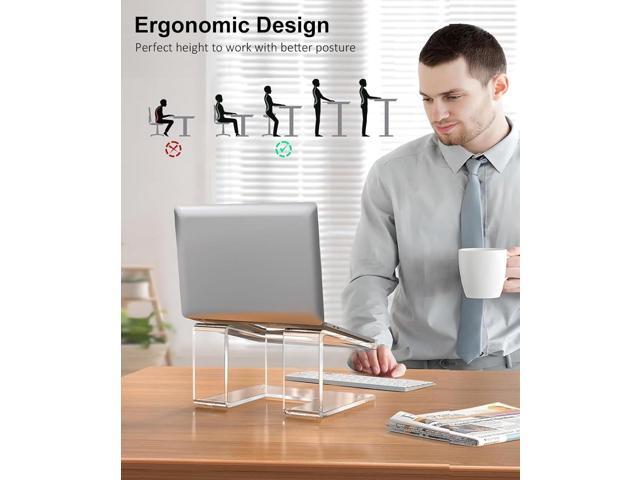 Acrylic Laptop Stand for Desk, Laptop Riser for 10-17.3 Inch Laptops, Ergonomic Computer Stand Holder Compatible with Macbooks and Notebooks- Clear