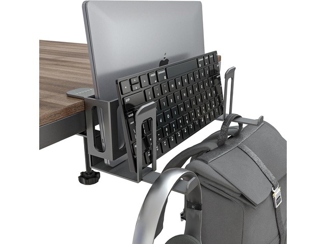 NODOCA 2-Slot Laptop Storage for Desk, Vertical Laptop Stand for Desk, MacBook Vertical Stand, with Headphone Holder, Desk Side Storage for...