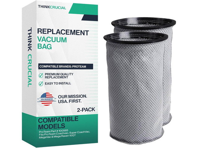 2 Replacement Reusable Cloth 10QT Vacuum Bags Compatible with ProTeam Part # 100565 - Fits ProTeam Coachvac, Super CoachVac, MegaVac & Mega Raven...