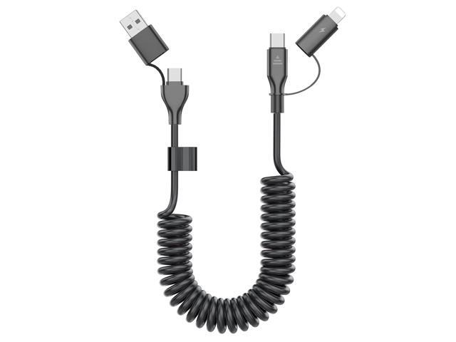 Coiled USB-C and Lightning Cable 2-in-1, 3FT iPhone 17 16 Car Charger Cord, 60W Fast Charging Cable for iPhone 15, Samsung Galaxy Supports Apple...