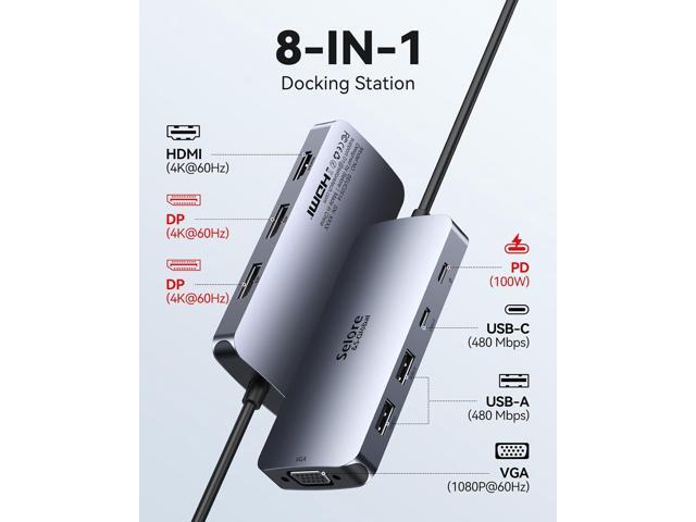 USB C Docking Station Dual Displayport Monitor, USB C Hub Displayport with 2 DP, HDMI, VGA, PD Charging, USB A & C 2.0 Ports Multi Monitors Adapter...