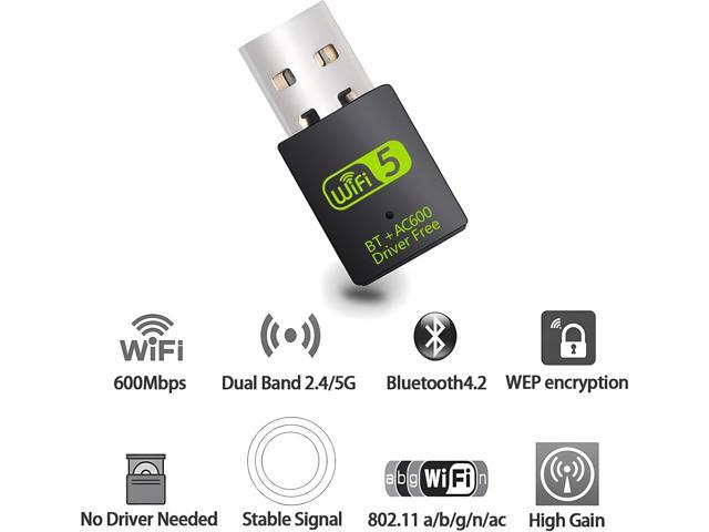 USB WiFi Bluetooth Adapter, 600Mbps Dual Band 2.4/5Ghz Wireless Network External Receiver, Mini WiFi Dongle for PC/Laptop/Desktop