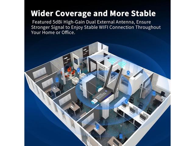 USB 3.0 WiFi Adapter for PC Desktop, AC1300Mbps Dual Band 2.4G 5G Wireless Network WiFi Dongle Enhanced Antenna for Laptop Computer Windows11 10...