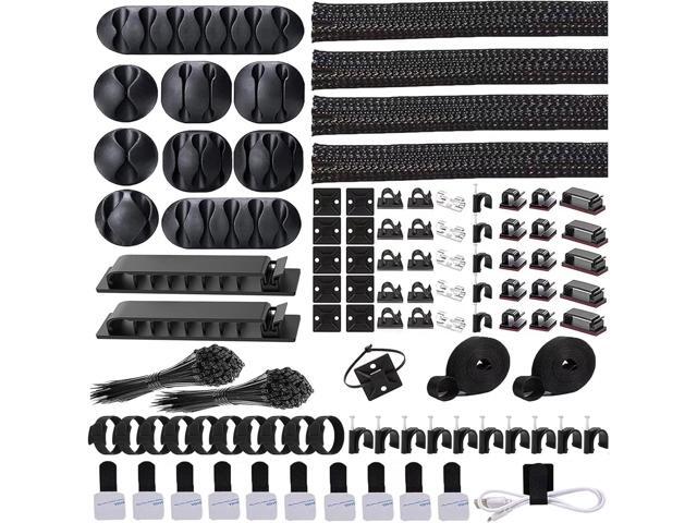 ELII 302PCS Cable Management Kit 4 Cable Sleeve,45Cable Clips,11Cable Holders,22 Roll Cable Organizer Straps and 200 Fastening Cable Ties,20 Cable...