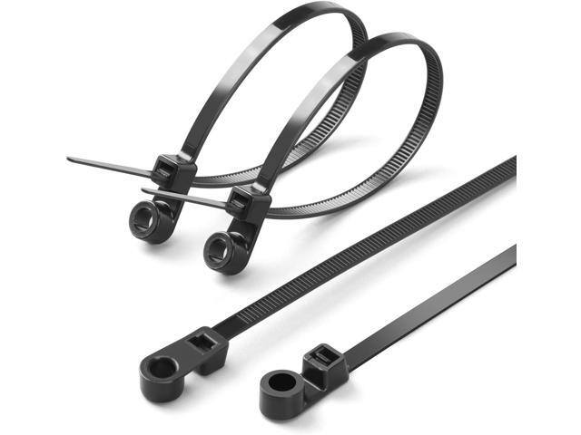 XINGO 250 PCS Black Zip Ties with Screw Hole 7.5 Inch, 75 lbs Mountable head Cable Tie, Multipurpose Heavy Duty Nylon Zip Tie for Indoor & Outdoor Use