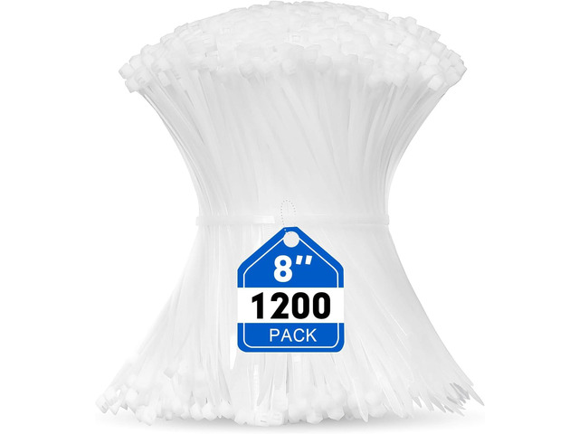 Zip Ties, RAZCC 1200pcs Cable Zip Ties 8 Inch, Heavy Duty White Plastic Wire Ties with 50lb Tensile Strength, Self-Locking Nylon Cable Ties, Wire...