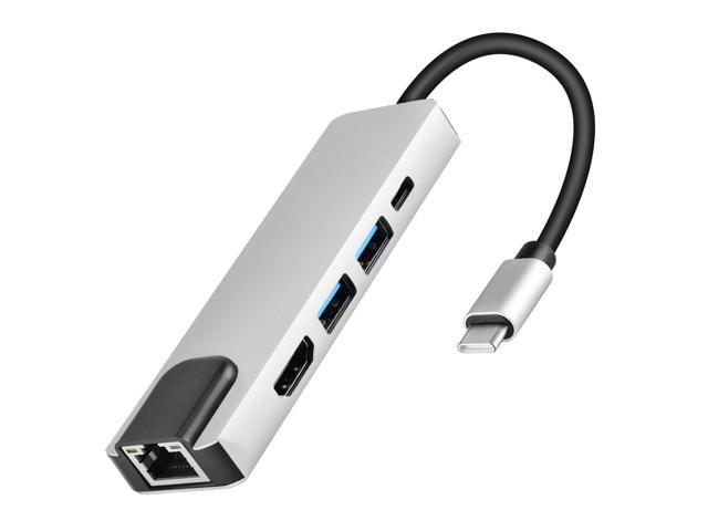 Longwwin USB C Hub 5-in-1 with HDMI & Ethernet & Power Delivery, 2 USB 3.0 Ports, 1 USB Type C 3.0 Port, 1 HDMI 4K Port, 1 Gigabit Ethernet Port.