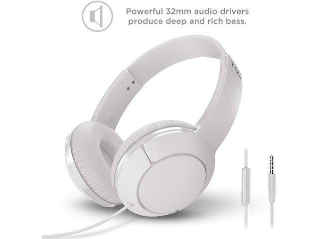 TCL MTRO200 On-Ear Wired Headphones Super Light Weight Headphones with 32mm drivers for Huge Bass and Built-in Mic - Ash White