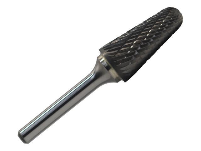 Drill America DUL Series Solid Carbide Bur, Double Cut, SL3 Cone - Radius End, 1/4' Shank, 3/8' Head Diameter, 1-1/16' Cutting Length, 6' Overall...