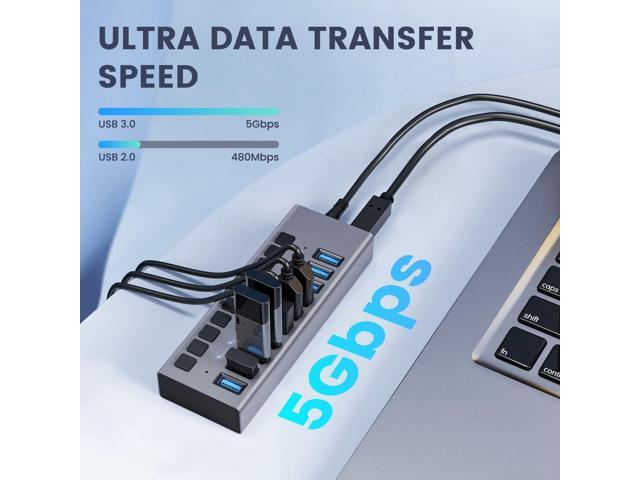 Powered USB Hub - ACASIS 10 Ports 48W USB 3.0 Data Hub - with Individual On/Off Switches and 12V/4A Power Adapter USB Hub 3.0 Splitter for Laptop,...