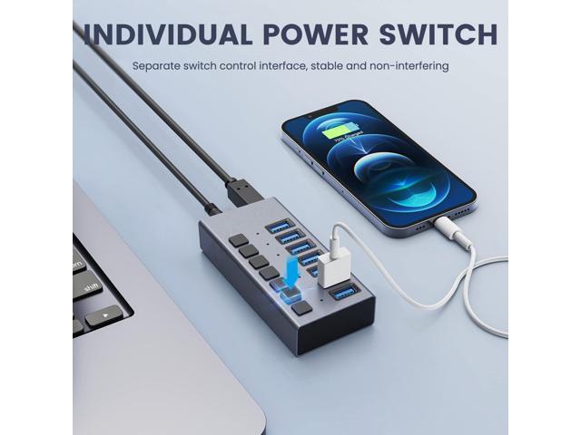 Powered USB Hub - ACASIS 7 Ports 36W USB 3.0 Data Hub - with Individual On/Off Switches and 12V/3A Power Adapter USB Hub 3.0 Splitter for Laptop,...
