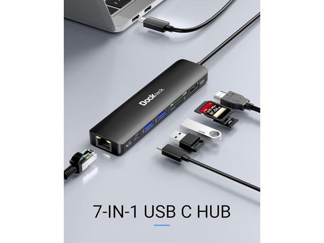 USB C Hub 4K 60Hz, Dockteck 7-in-1 USB C PD Ethernet Hub Dongle with 4K 60Hz HDMI, 1Gbps Ethernet, 100W PD, 2 USB 3.0, SD/Micro SD for MacBook...