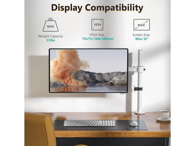 WALI Monitor Arm Mount for Desk, Single Computer Desk Mount, Monitor Bracket Mount Stand Single, up to 32 inch, 22 lbs (M001-W), White