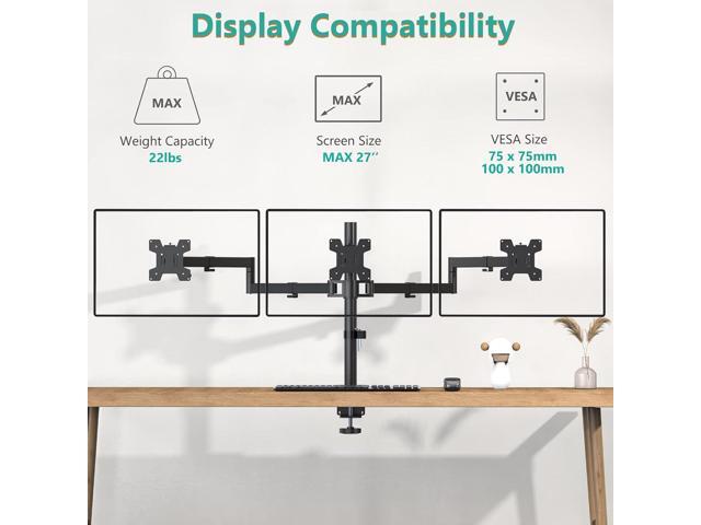 WALI Triple Monitor Mount, Three Monitor Desk Mount Fits 13-27in Screens,Holds up to 22lbs, Multiple Monitor Stand with Tilt, Swivel, Rotation,...