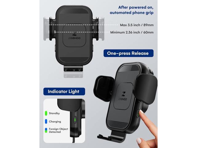 ZeeHoo Wireless Car Charger, 15w Fast Charging, Auto Clamping Car Phone Mount, Cell Phone Holder Charger, for iPhone 15 14 13 12 11 Pro Max Xs,...