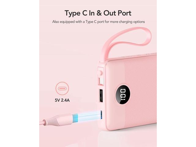 VRURC Portable Charger Power Bank, 10000mAh Travel Essentials Battery Pack, 5 Outputs 2 Inputs Slim Charging Bank Built-in Cables Cords Wires...