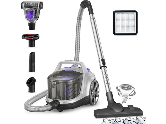 Aspiron Canister Vacuum Cleaner, Lightweight Bagless Vacuum Cleaner, 3.7QT Large Dust Cup, Automatic Cord Rewind, 5 Tools, HEPA Filter, Variable...